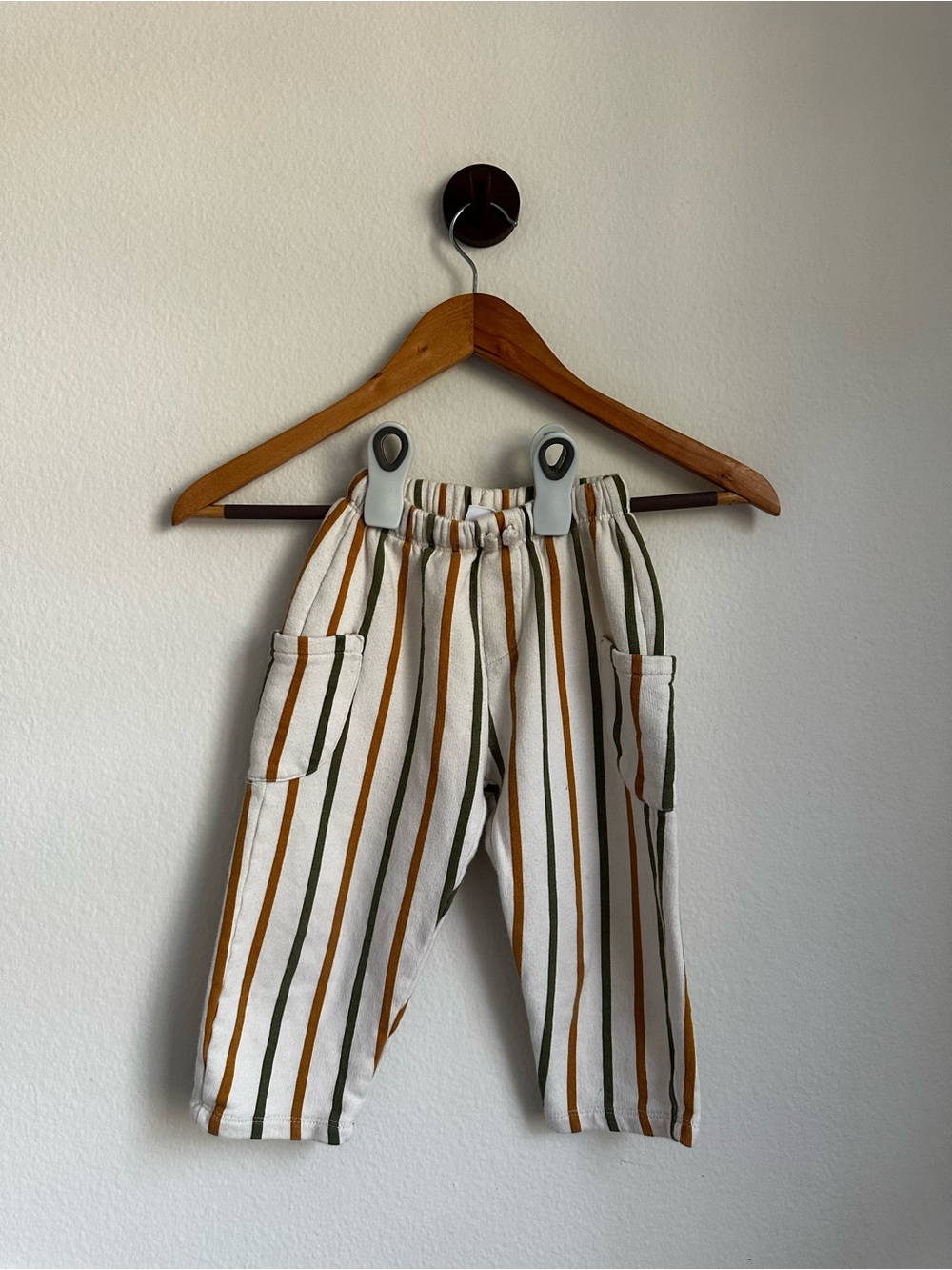 Zara Kids Boy Striped Cargo Pants 18-24 Months in white, olive and mustard